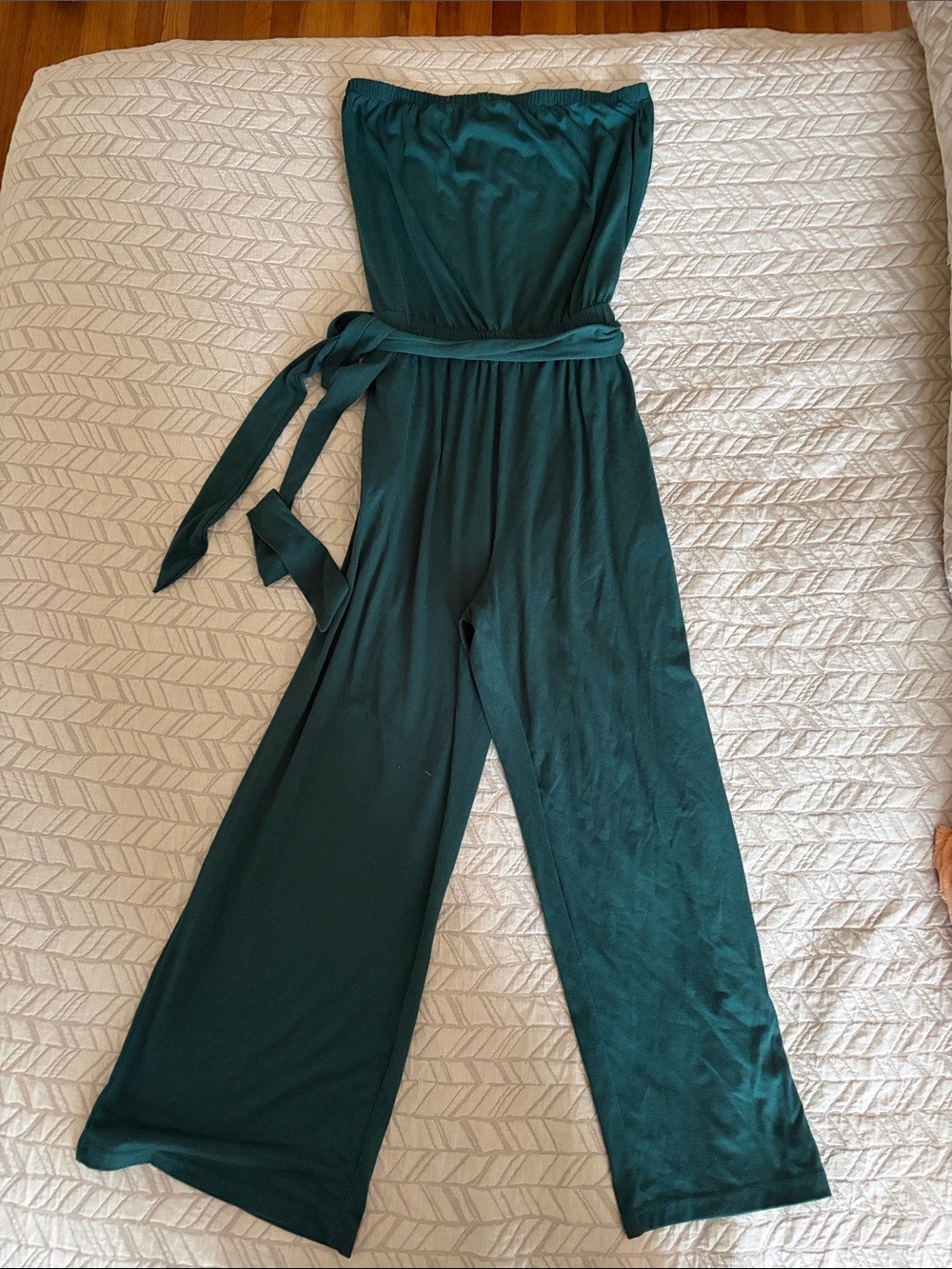 Strapless Wide-Leg Jumpsuit - green w/pockets- Large